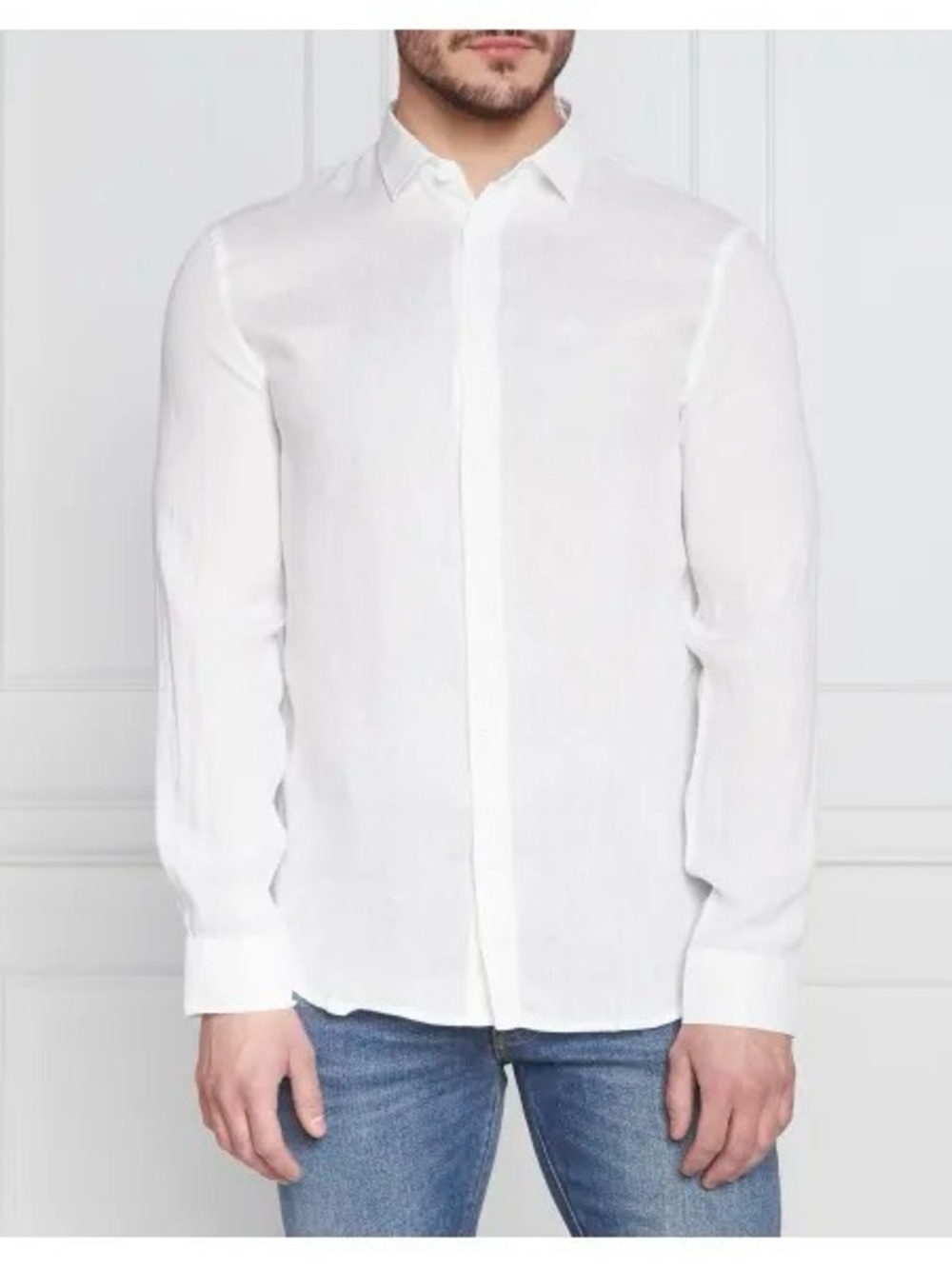 Armani Exchange %100 Linen Coastal White Button-Down Shirt